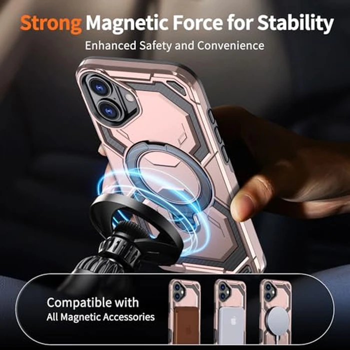 Asuwish Phone Case for iPhone 16 6.1 inch and Magnetic Ring Holder Kickstand with Tempered Glass Screen Protector Cover Accessories Hybrid Slim Cell Protective i Phone16 i16 16Case Women Men Rose Gold by Asuwish - Image 4