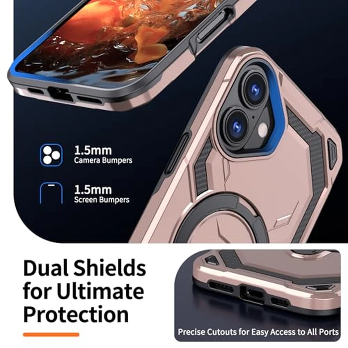 Asuwish Phone Case for iPhone 16 6.1 inch and Magnetic Ring Holder Kickstand with Tempered Glass Screen Protector Cover Accessories Hybrid Slim Cell Protective i Phone16 i16 16Case Women Men Rose Gold by Asuwish - Image 7