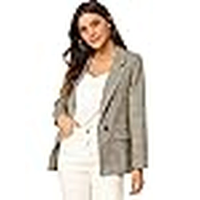 Allegra K Women's Notched Lapel One Button Boyfriend Blazer Suit Plaid Blazer Jacket Medium Light Coffee by Allegra K - Image 3