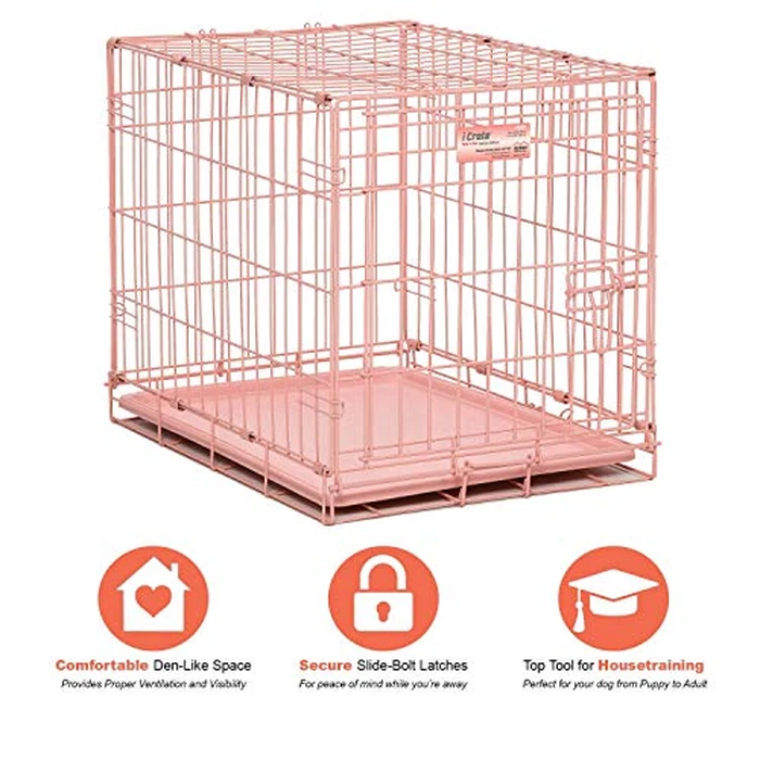 MidWest Homes for Pets 24-Inch Pink Fashion iCrate for Small Breeds, 12-20 lbs, Single Door Folding Dog Crate with Divider Panel, Leak-Proof Tray & Secure Latch, Portable, Durable & Easy to Assemble by MidWest Homes for Pets - Image 3