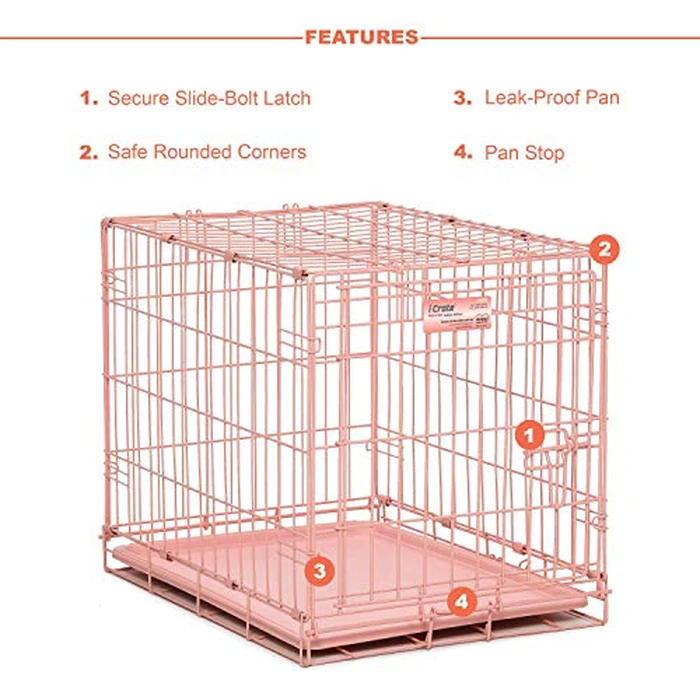 MidWest Homes for Pets 24-Inch Pink Fashion iCrate for Small Breeds, 12-20 lbs, Single Door Folding Dog Crate with Divider Panel, Leak-Proof Tray & Secure Latch, Portable, Durable & Easy to Assemble by MidWest Homes for Pets - Image 4