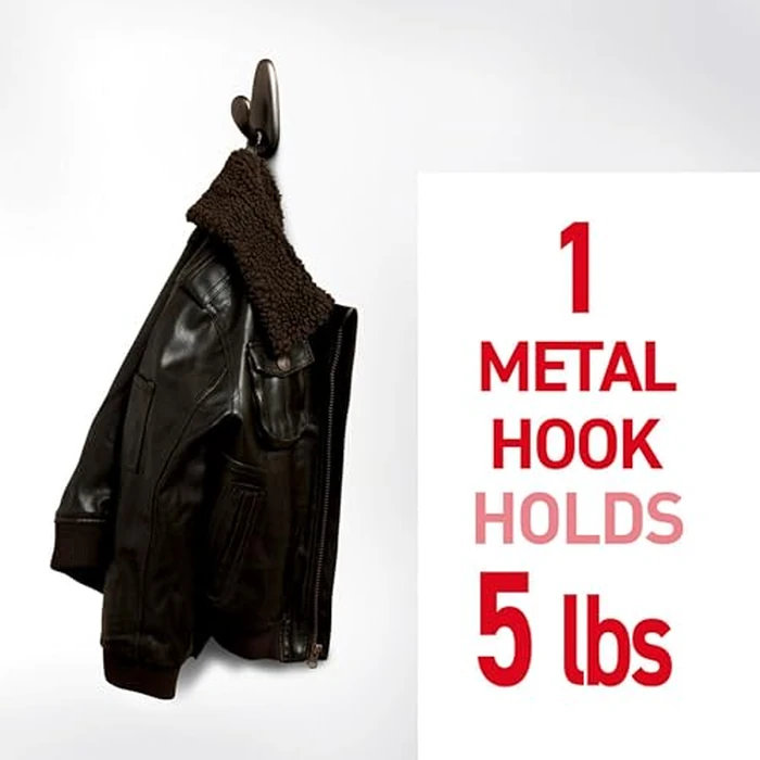 Command 5 lb Large Brushed Nickel Metal Hooks, 2 Coat Hooks and 4 Strips, Damage-Free Hanging with Adhesive, Great for Hanging Home and Room Decor by Command - Used - Very Good condition - US$13.49