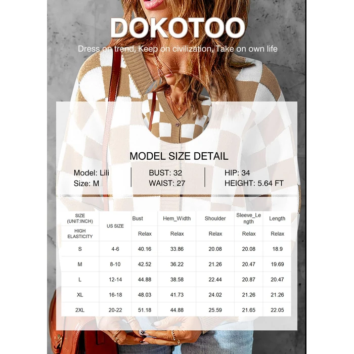 Dokotoo Winter Clothing for Women Cardigan Sweaters for Women Button Up Long Sleeve Cable Knit Cropped Sweater 2025 Fall Clothes V Neck Plaid Sweaters Fashion Loose Cardigans Coats Outerwear Green XL by Dokotoo - Image 6