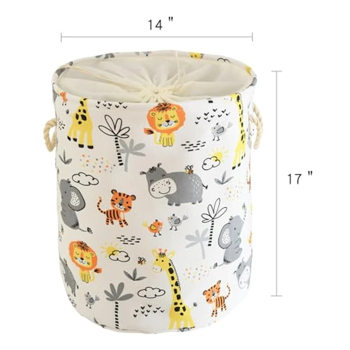 INough Baby Laundry Basket Cute Anima Kids Hamper for Room Decor, 42L Round Storage Basket With Handle for Boys Nursery, Dirty Clothes (Animals) by INough - Image 6