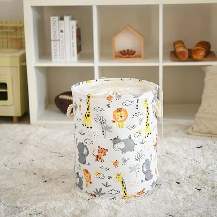 INough Baby Laundry Basket Cute Anima Kids Hamper for Room Decor, 42L Round Storage Basket With Handle for Boys Nursery, Dirty Clothes (Animals) by INough - Image 7