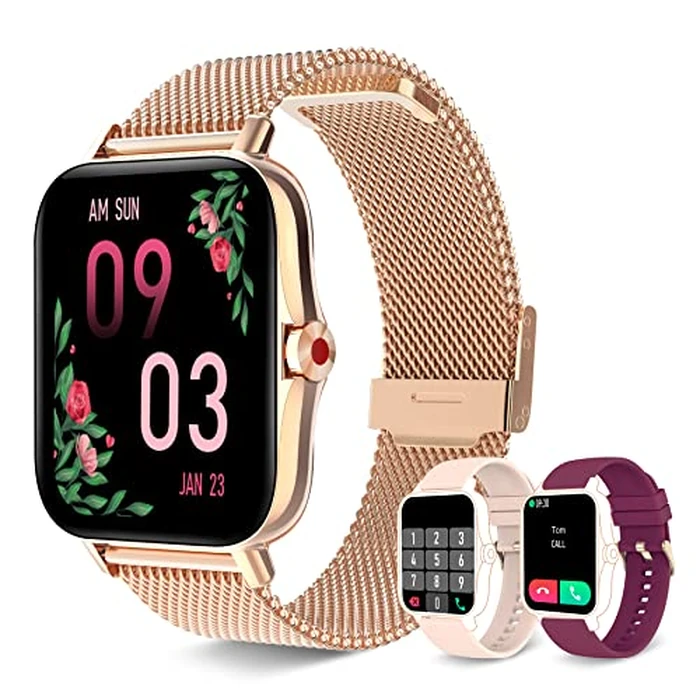 Smart Watch for Women(Call Receive/Dial), Iaret Fitness Tracker Waterproof Smartwatch for Android iOS Phones 1.7" HD Full Touch Screen Digital Watches with Sleep Monitor Pedometer, Gold by Iaret - Image 1