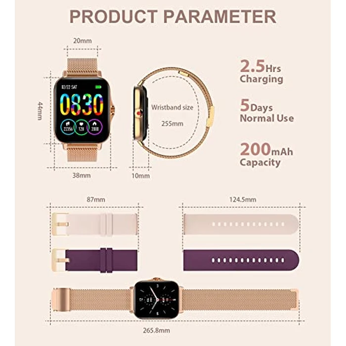 Smart Watch for Women(Call Receive/Dial), Iaret Fitness Tracker Waterproof Smartwatch for Android iOS Phones 1.7" HD Full Touch Screen Digital Watches with Sleep Monitor Pedometer, Gold by Iaret - Image 6
