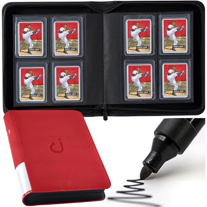 Top Loader Binder, Holds 128 Cards - 4 Pocket Top Loader Binder for 3" x 4" Rigid Card Holders for Trading Cards or Sports Cards, Model A - Classic Red by D DACCKIT - Used - Like New condition - US$16.23