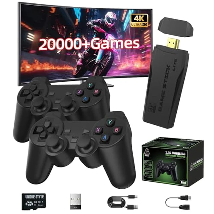 Topwest Upgraded Retro Gaming Console with 2 Pack 2.4GHz Wireless Controllers, 4K HDMI Output & 64GB, Plug & Play Game Stick for TV, Compatible with 20,000+ Classic Video Games (Black) by Topwest - Used - Very Good condition - US$35.51