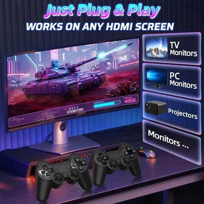 Topwest Upgraded Retro Gaming Console with 2 Pack 2.4GHz Wireless Controllers, 4K HDMI Output & 64GB, Plug & Play Game Stick for TV, Compatible with 20,000+ Classic Video Games (Black) by Topwest - Image 4