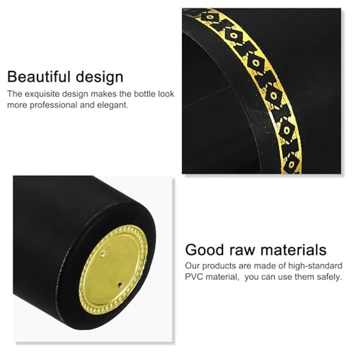 PATIKIL PVC Heat Shrink Cap for Wine Bottle, 100 Pcs 33x50mm Wine Shrink Wrap Seals Sleeves Caps Shrink Top Cover Flower Pattern for Wine Cellars Home Kitchen Use, Black by PATIKIL - Image 3