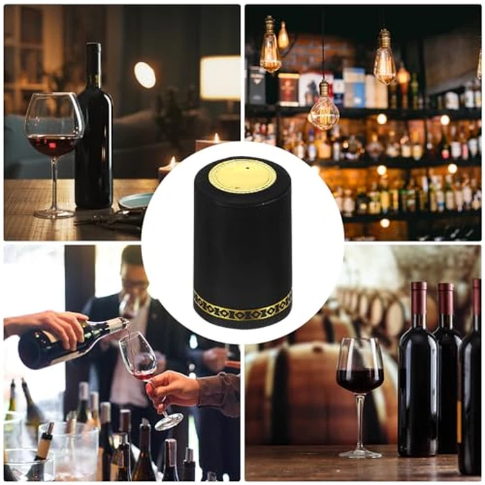 PATIKIL PVC Heat Shrink Cap for Wine Bottle, 100 Pcs 33x50mm Wine Shrink Wrap Seals Sleeves Caps Shrink Top Cover Flower Pattern for Wine Cellars Home Kitchen Use, Black by PATIKIL - Image 5