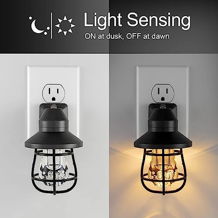 GE Vintage LED Night Light, Plug-in, Dusk to Dawn Sensor, Farmhouse Decor, Mood Lighting, Home Decor, Ambient Lighting, LED Lights for Bedroom, Bathroom, Kitchen, Hallway, 38628, Black, 1 Pack by GE - Image 2