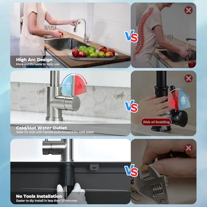 Kitchen Faucet with Pull Down Sprayer, VFAUOSIT Lead-Free Kitchen Sink Faucet Brushed Nickel Stainless Steel High Arc Pull Out Single Hole Kitchen Faucets for Pot Filler, Farmhouse RV Bar Laundry Room by VFAUOSIT - Image 5