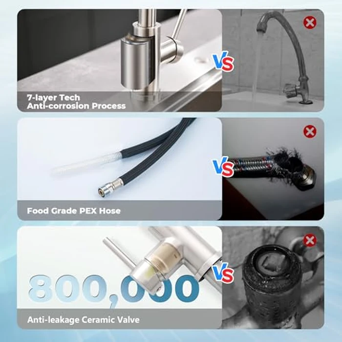 Kitchen Faucet with Pull Down Sprayer, VFAUOSIT Lead-Free Kitchen Sink Faucet Brushed Nickel Stainless Steel High Arc Pull Out Single Hole Kitchen Faucets for Pot Filler, Farmhouse RV Bar Laundry Room by VFAUOSIT - Image 6