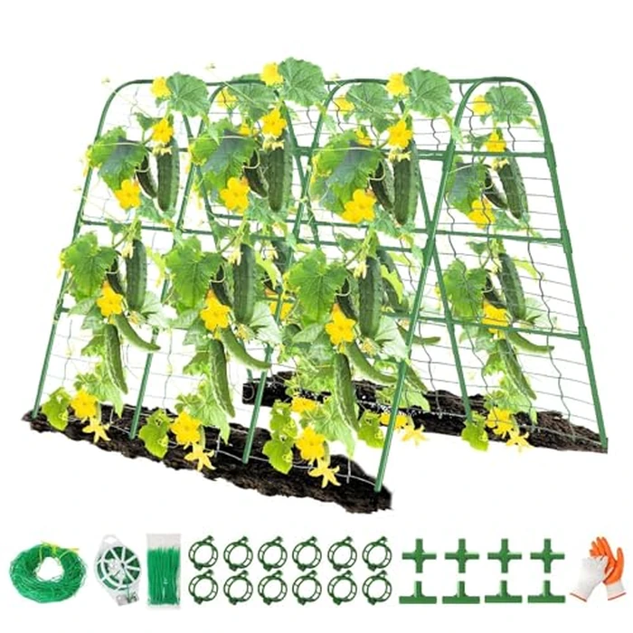 63" Tall Cucumber Trellis for Raised Garden Bed U-Frame Arch Tunnel Trellis Metal Tomato Cage Plant Support Stand for Peas,Bean,Grapes,Flowers,Vines Climbing Plants Outdoor by OUREST - Used - Very Good condition - US$37.61