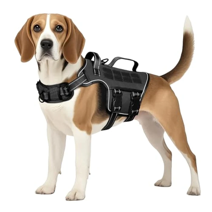 Tactical Dog Harness Medium Sized, Heavy Duty No Pull Dog Harness with Handle, Easy On and Off Service Dog Vest with Molle System, Reflective Pet Vest for Walking Hiking Training by RunFido - Image 1