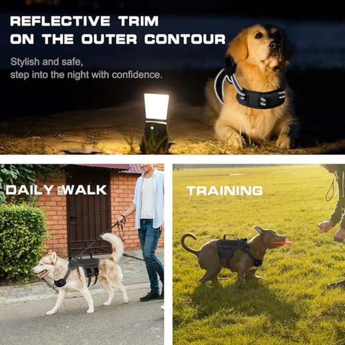 Tactical Dog Harness Medium Sized, Heavy Duty No Pull Dog Harness with Handle, Easy On and Off Service Dog Vest with Molle System, Reflective Pet Vest for Walking Hiking Training by RunFido - Image 4