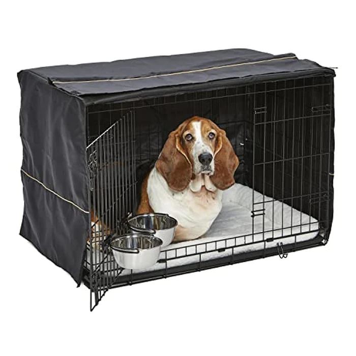 MidWest Homes for Pets Double Door iCrate 91.44cm Long Dog Crate Kit, Includes Crate, Pet Bed, 2 Bowls and Crate Cover, Divider Panel, Patented Features, Black, 1536DD-KIT by MidWest Homes for Pets - Image 1