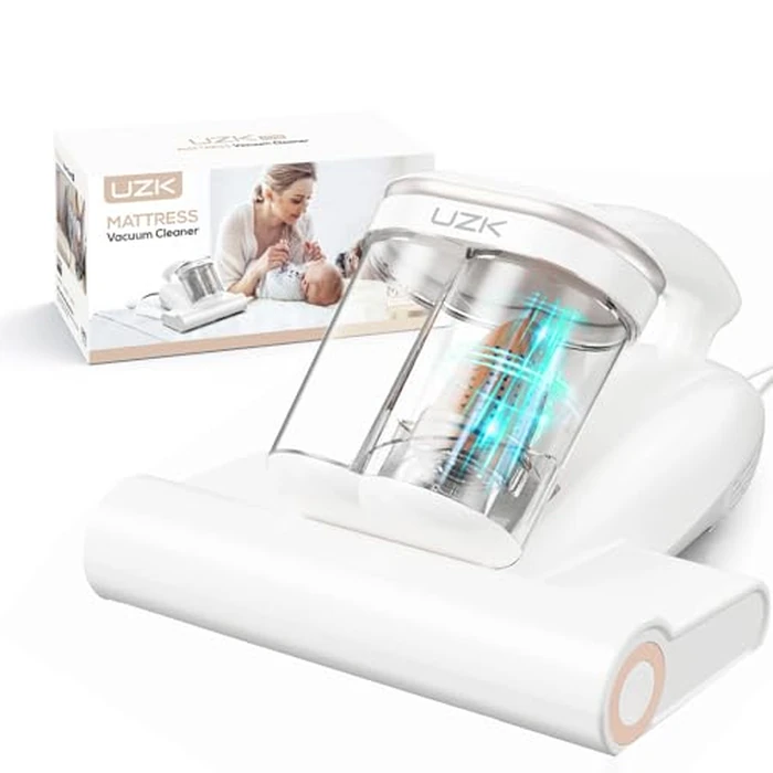 Bed Vacuum Cleaner Mattress Vacuum Cleaner,16Kpa Powerful Handheld Vacuums with UV-C Light & Double Dust Cup & High Heating & Ultrasonic & HEPA Filter for Bed Sofa(Corded,Cream White) by UZK - Used - Very Good condition