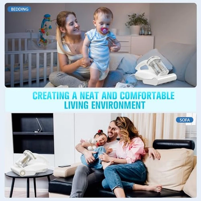 Bed Vacuum Cleaner Mattress Vacuum Cleaner,16Kpa Powerful Handheld Vacuums with UV-C Light & Double Dust Cup & High Heating & Ultrasonic & HEPA Filter for Bed Sofa(Corded,Cream White) by UZK - Image 6