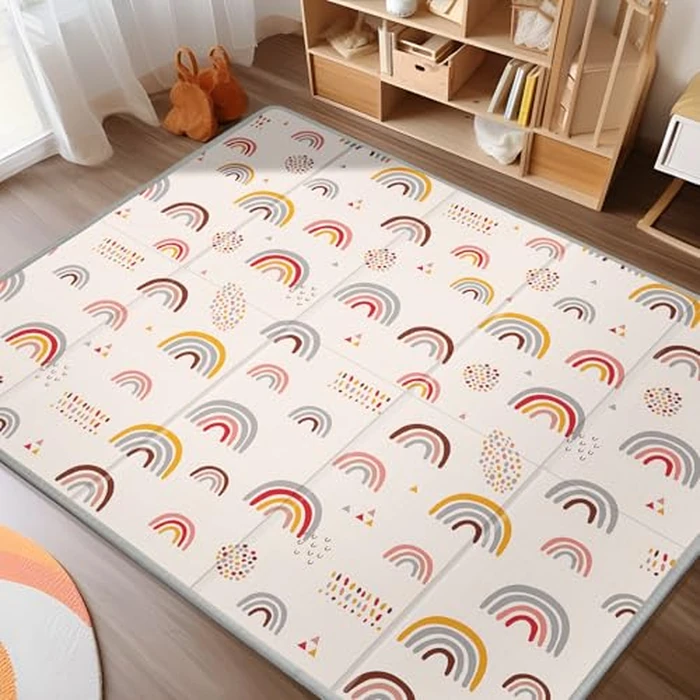 Foldable Baby Play Mat,71" X 59" Extra Large Play Mat, Baby Mats for Floor, Waterproof, Anti-Slip Baby Crawling Mat, Soft Foam Mat for Babies and Toddlers, Rainbow and Star Pattern by Dewlia - Used - Like New condition - CA$40.81