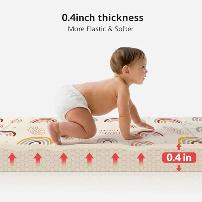Foldable Baby Play Mat,71" X 59" Extra Large Play Mat, Baby Mats for Floor, Waterproof, Anti-Slip Baby Crawling Mat, Soft Foam Mat for Babies and Toddlers, Rainbow and Star Pattern by Dewlia - Image 2