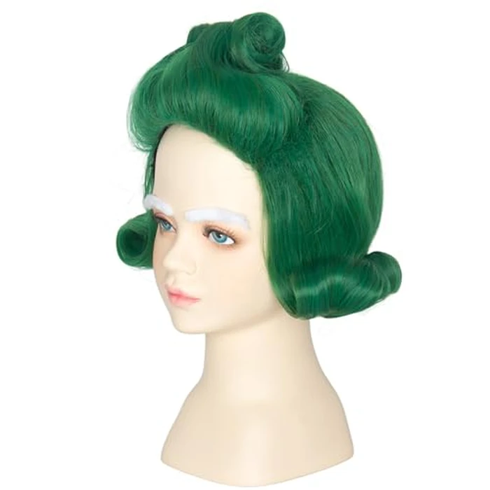 Miss U Hair Short Wavy Vibrant Green Wig with White Eyebrow Set Cosplay Outfit Wig by M MISS U HAIR - Image 6