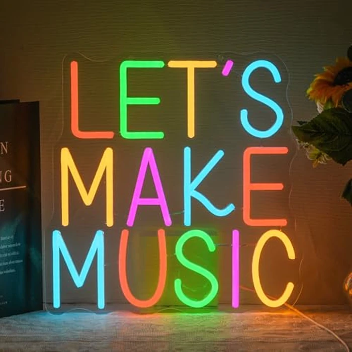 Alkkign Let's Make Music Neon Sign Music Neon Light for Wall Decor Colorful Letter Led Neon Signs Classoom Led Neon Lights for Recording Studio Decoration by Alkkign - Used - Like New condition - US$25.18