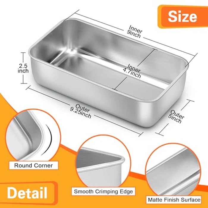 E-far 8 Pack Stainless Steel Loaf Pans, 9x5 Inch Bread Bread Pans, Metal Bakeware for Baking Bread Cake Meatloaf Brownies, Healthy & Non Toxic, Easy Release & Dishwasher Safe by E-far - Image 2