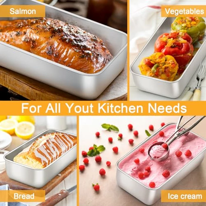 E-far 8 Pack Stainless Steel Loaf Pans, 9x5 Inch Bread Bread Pans, Metal Bakeware for Baking Bread Cake Meatloaf Brownies, Healthy & Non Toxic, Easy Release & Dishwasher Safe by E-far - Image 3