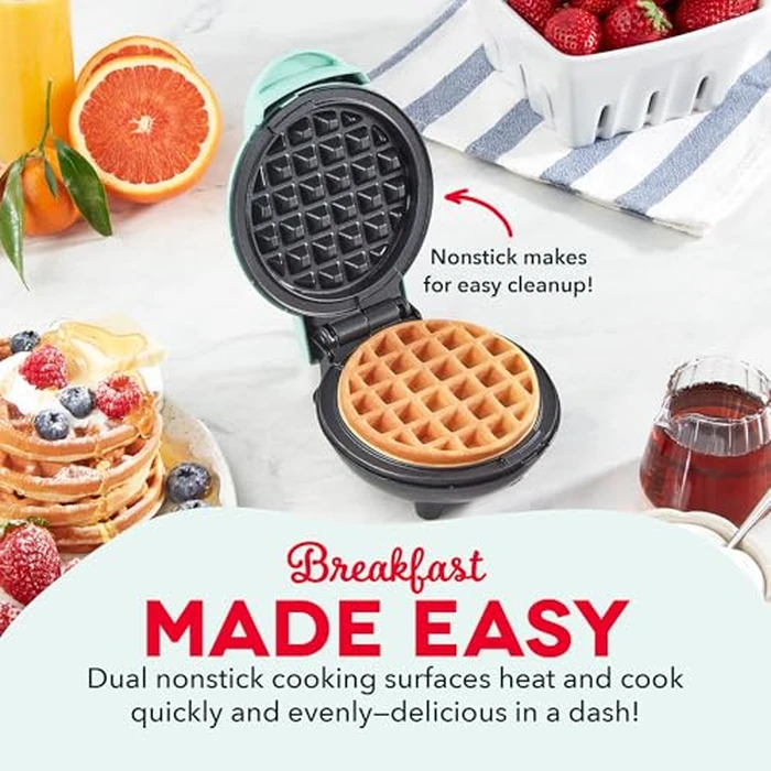 Dash Mini Waffle Maker- Compact Electric Iron for Creative Homemade Treats - Nonstick Surface - Easy-to-Clean - Perfect for Kids & Families - Aqua by DASH - Image 3