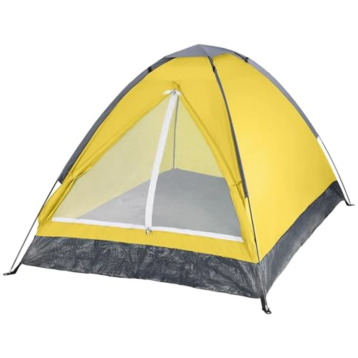 2 Person Camping Tent with Rain Fly and Carrying Bag - Lightweight Outdoor Tent for Backpacking, Hiking, or Beach Use by Wakeman Outdoors (Yellow) by Wakeman - Used - Like New condition
