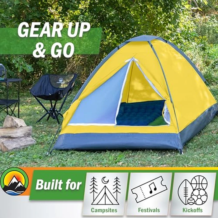 2 Person Camping Tent with Rain Fly and Carrying Bag - Lightweight Outdoor Tent for Backpacking, Hiking, or Beach Use by Wakeman Outdoors (Yellow) by Wakeman - Image 6