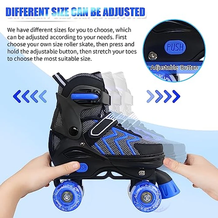 Kids Roller Skates for Boys, Blue Adjustable Rollerskates with Light Up Wheels for Teens Youth Ages 8-12 10 11 12, Beginners Outdoor Sports, Best Birthday Gift for Kids by Nattork - Image 3