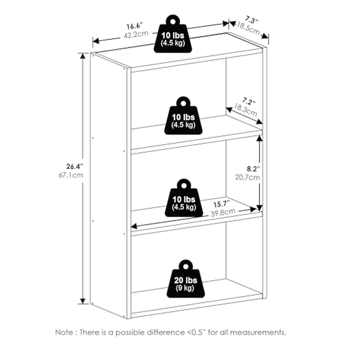 Furinno Basic Book Shelf, 3-Tier Bookshelf, Cube Storage Organizer Bookcase with Open Shelf, 7 x 17 x 26, for Living Room, Bedroom, Home Office, Espresso by Furinno - Image 4
