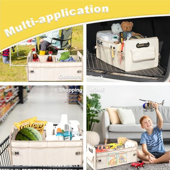 JiatuA Car Trunk Organizer, Car Organizers and Storage Collapsible Multi Compartment Container Box, Adjustable Car Accessories for SUV Sedan Truck, Standard Size, Beige by JiatuA - Image 8