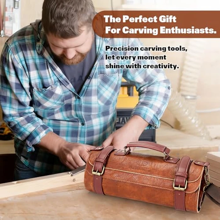 Wood Carving Kit, 20Pcs Wood Carving Tools with Leather Storage Bag, Whittling Kit with 3Pcs Chisels & 8Pcs Whittling Knives & 5 Detail Knives for Beginners and Enthusiasts by K KERNOWO - Image 7