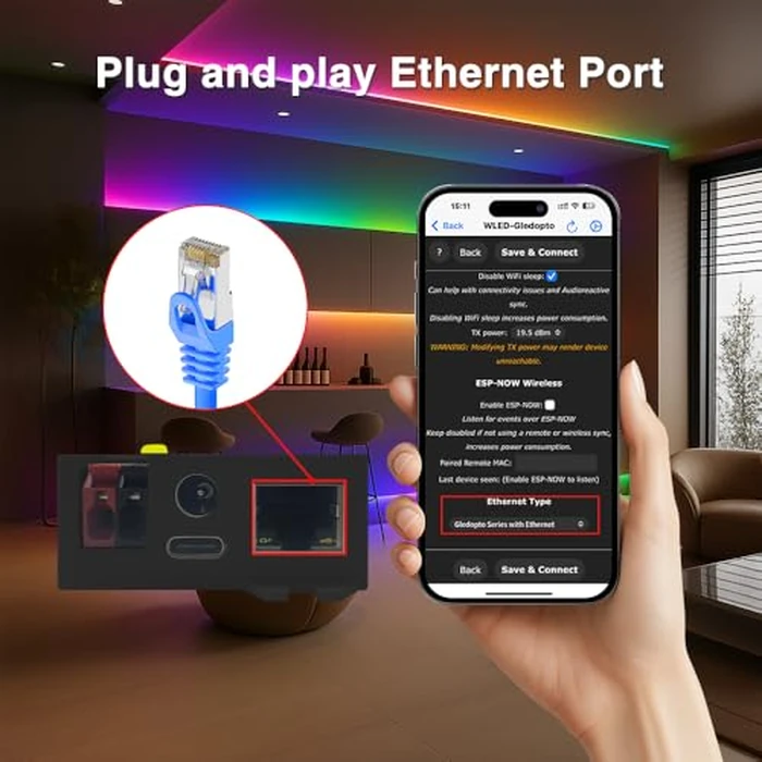 Elite ESP32 WLED LED Strip Controller with Ethernet Music Sound Reactive UART Energy Save Relay 20A Pluggable Fuse DIY Dynamic for WS2811 WS2812 SK6812 WS2815 Digital Addressable RGB IC Strip Light by Sogledwow - Image 4