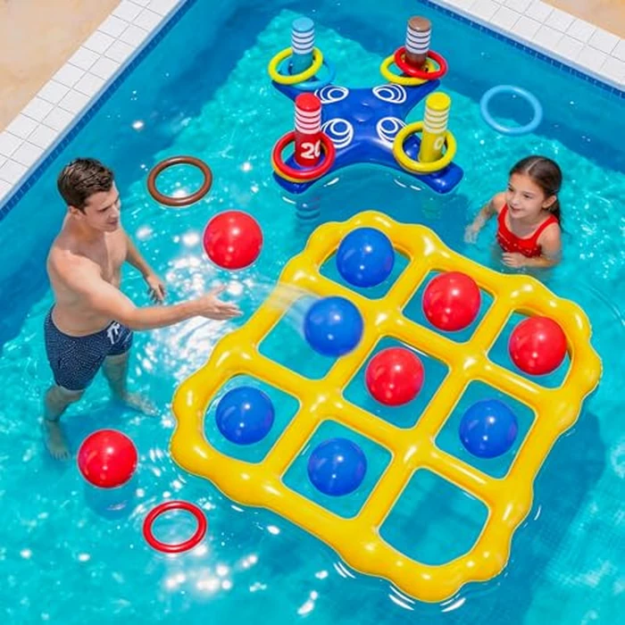 MGparty 2-in-1 Pool Toys Set, Inflatable Tic-Tac-Toe Game and Cross Ring Toss Game, Summer Outdoor Pool Party Water Floating Toys for Kids Teens Adults by MGparty - Image 1