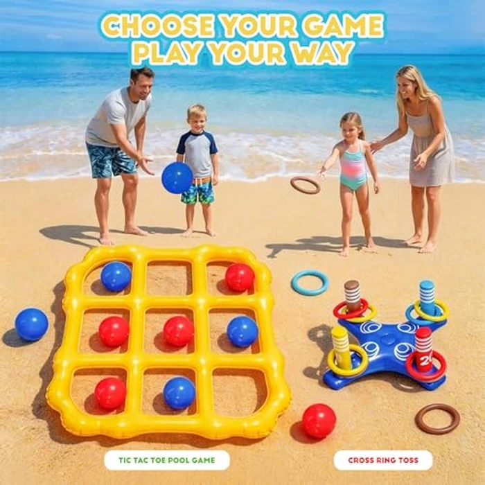 MGparty 2-in-1 Pool Toys Set, Inflatable Tic-Tac-Toe Game and Cross Ring Toss Game, Summer Outdoor Pool Party Water Floating Toys for Kids Teens Adults by MGparty - Image 5