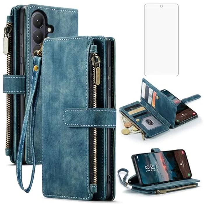 Asuwish Phone Case for Samsung Galaxy S26 5G Wallet Cover and Tempered Glass Screen Protector PU Leather Flip Credit Card Holder Stand Cell Accessories S 26 26S G5 SM-S942U 6.3 inch Women Men Blue by Asuwish - Used - Very Good condition