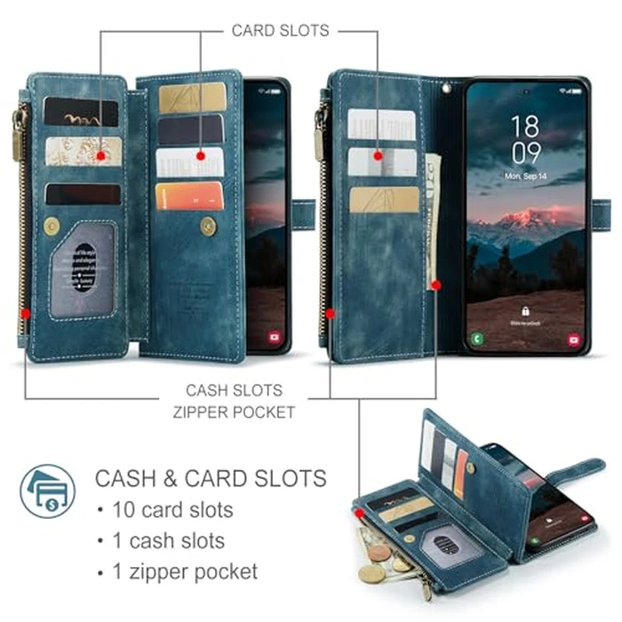 Asuwish Phone Case for Samsung Galaxy S26 5G Wallet Cover and Tempered Glass Screen Protector PU Leather Flip Credit Card Holder Stand Cell Accessories S 26 26S G5 SM-S942U 6.3 inch Women Men Blue by Asuwish - Image 3