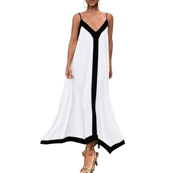 PRETTYGARDEN Women's 2025 Summer Maxi Dress Sleeveless V Neck Spaghetti Strap Flowy Elegant Holiday Party Dresses (White,Small) by PRETTYGARDEN - Used - Acceptable condition - US$17.87