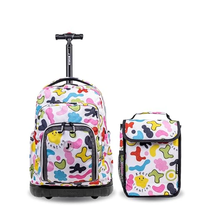 J World Lollipop Kids Rolling Backpack & Lunch Bag Set for Elementary School. Carry-On Suitcase with Wheels, Kiddo by J World New York - Image 1