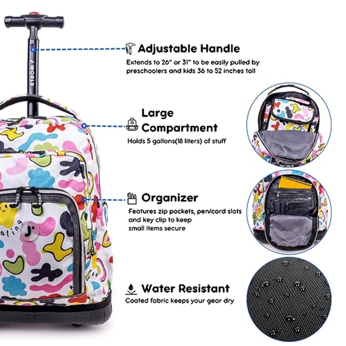 J World Lollipop Kids Rolling Backpack & Lunch Bag Set for Elementary School. Carry-On Suitcase with Wheels, Kiddo by J World New York - Image 2
