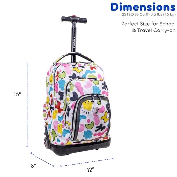 J World Lollipop Kids Rolling Backpack & Lunch Bag Set for Elementary School. Carry-On Suitcase with Wheels, Kiddo by J World New York - Image 5