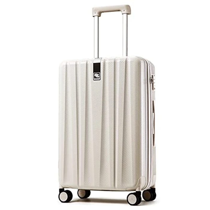 Hanke Multifunctional 26 Inch Checked Luggage Hard Shell Suitcases with Wheels Travel Trunk Style Luggage Large Rolling Suitcase for Women Men(Ivory White) by Hanke - Used - Good condition - CA$188.45