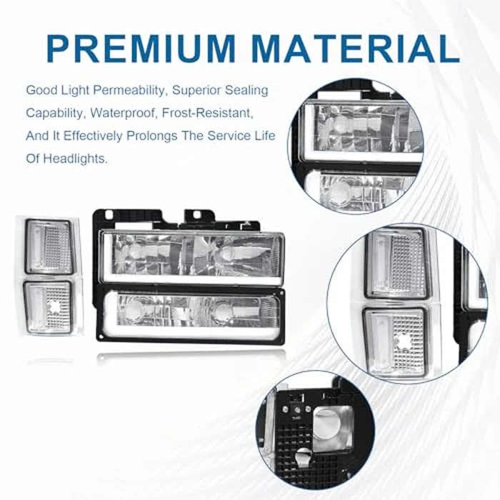 Fullux LED DRL Headlights Coner Lights Compatible with 1994-1998 Silverado & 1994-1999 Chevy Tahoe Suburban C10 C/K 1500 2500 3500 Chrome Housing Clear Reflector by Fullux - Image 3