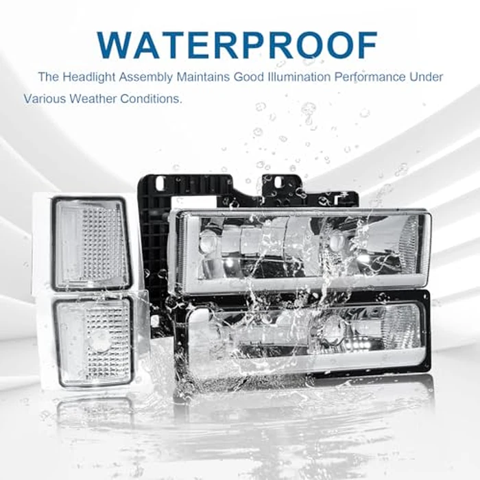 Fullux LED DRL Headlights Coner Lights Compatible with 1994-1998 Silverado & 1994-1999 Chevy Tahoe Suburban C10 C/K 1500 2500 3500 Chrome Housing Clear Reflector by Fullux - Image 6